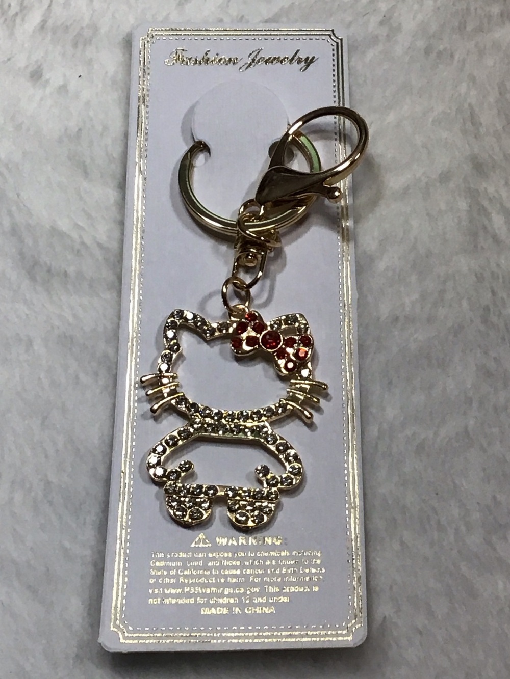Fashion Jewelry Gold Cat Key & Card Holder with Red Bow Crystals